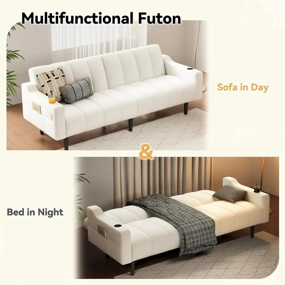 "80" Faux Leather Futon - Adjustable Backrest Sleeper, Convertible Loveseat for Living Room/Apartment" - Blu Lotus Boutique