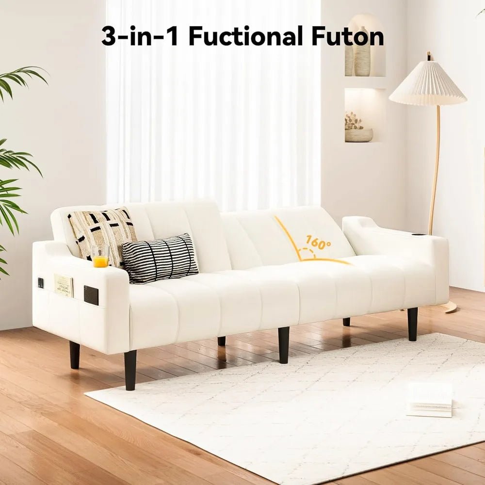 "80" Faux Leather Futon - Adjustable Backrest Sleeper, Convertible Loveseat for Living Room/Apartment" - Blu Lotus Boutique