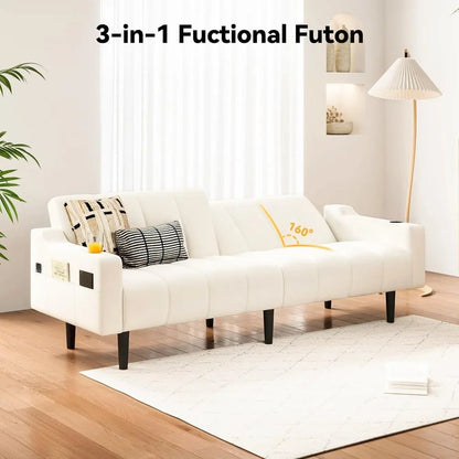 "80" Faux Leather Futon - Adjustable Backrest Sleeper, Convertible Loveseat for Living Room/Apartment" - Blu Lotus Boutique