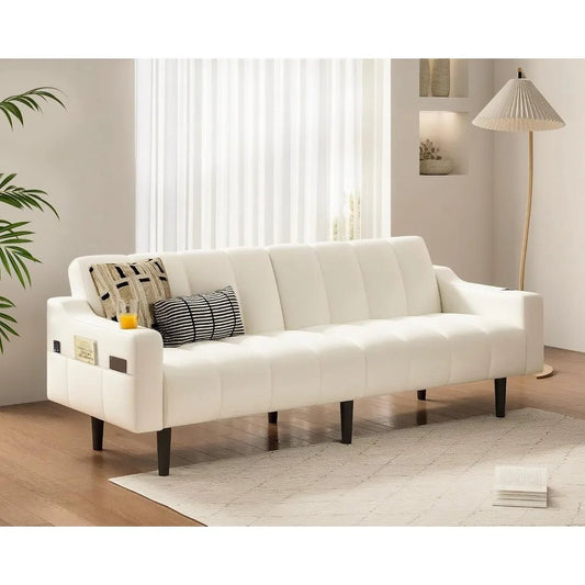 "80" Faux Leather Futon - Adjustable Backrest Sleeper, Convertible Loveseat for Living Room/Apartment" - Blu Lotus Boutique