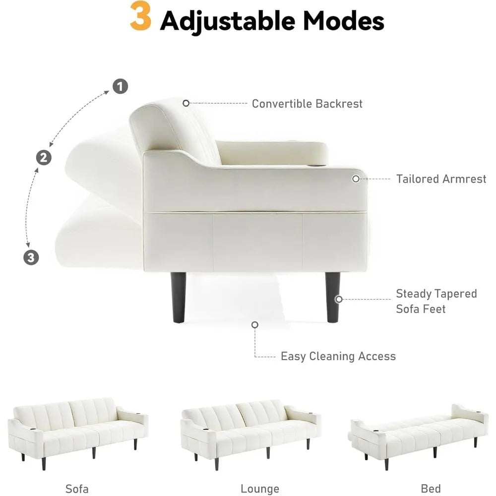 "80" Faux Leather Futon - Adjustable Backrest Sleeper, Convertible Loveseat for Living Room/Apartment" - Blu Lotus Boutique
