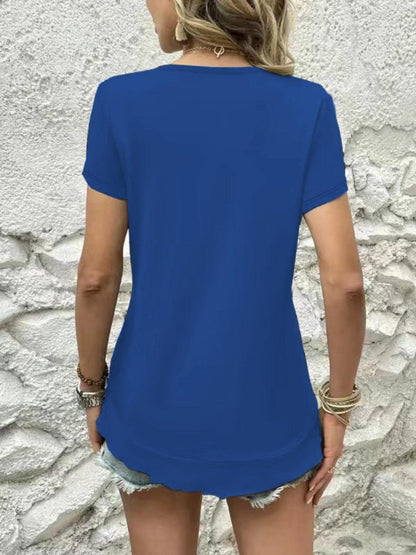 V-Neck Short Sleeve Blouse - Blu Lotus Boutique