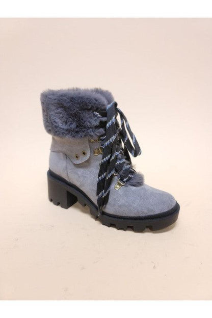 VINI-FUR COMBAT BOOTIES - Blu Lotus Boutique