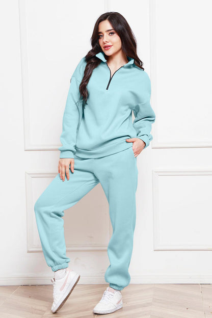 Half Zip Long Sleeve Sweatshirt and Pants Set - Blu Lotus Boutique