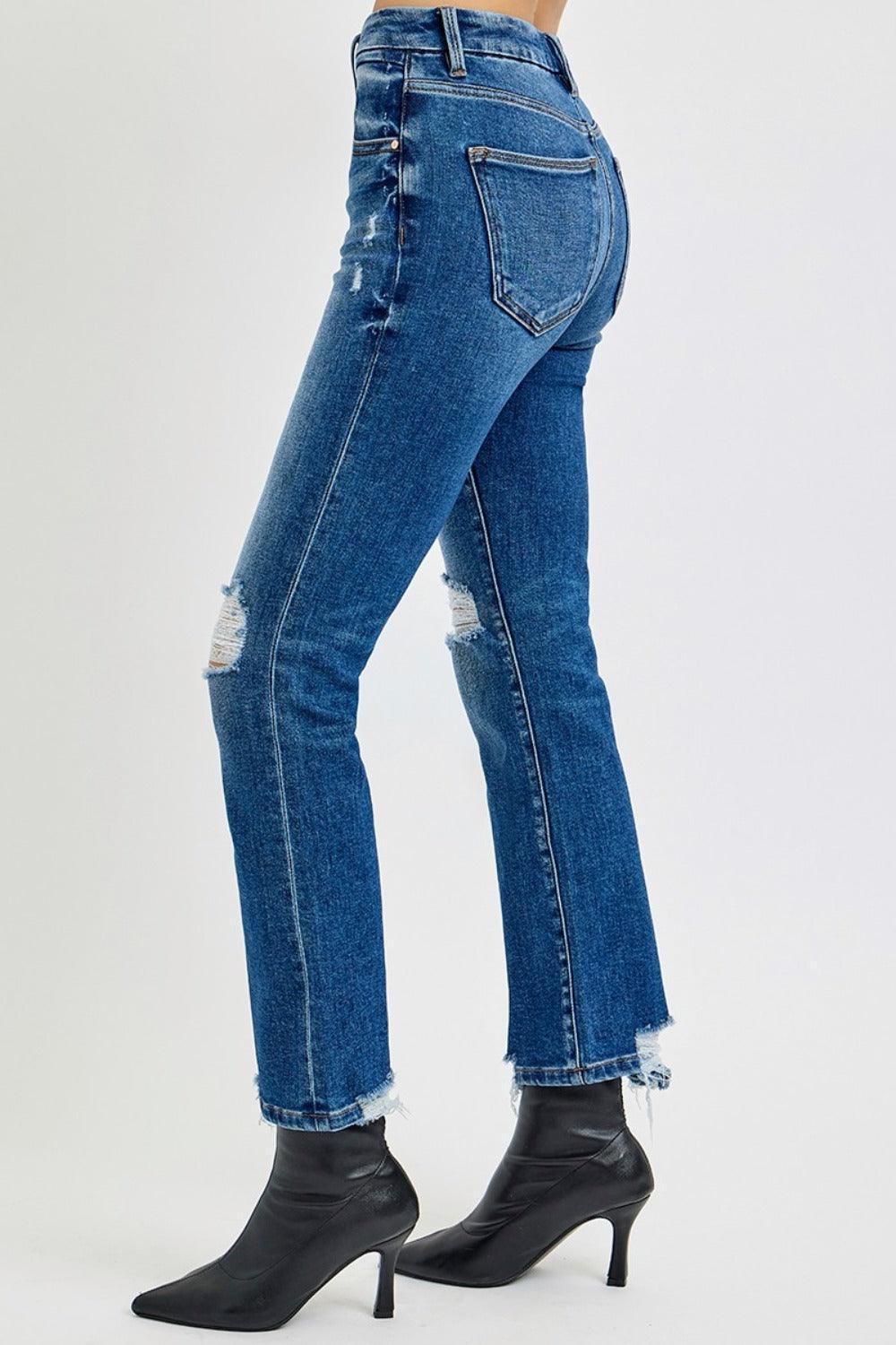 RISEN Full Size High Rise Distressed Crop Straight Jeans - Blu Lotus Boutique