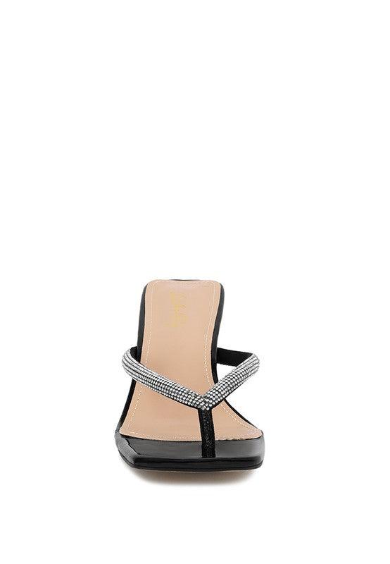 LITCHI CRYSTAL LINED THONG BLOCK HEELED SANDAL - Blu Lotus Boutique