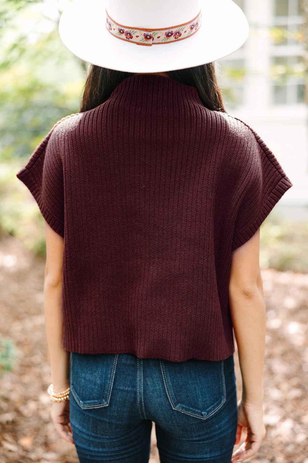 Oatmeal Patch Pocket Ribbed Knit Short Sleeve Sweater - Blu Lotus Boutique