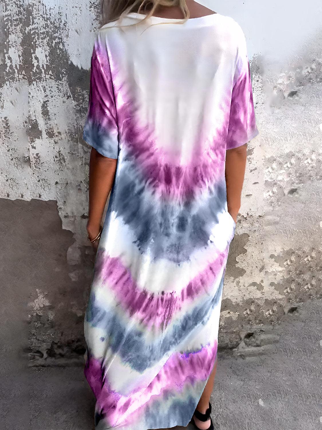 Full Size Pocketed Tie-Dye Short Sleeve Dress - Blu Lotus Boutique