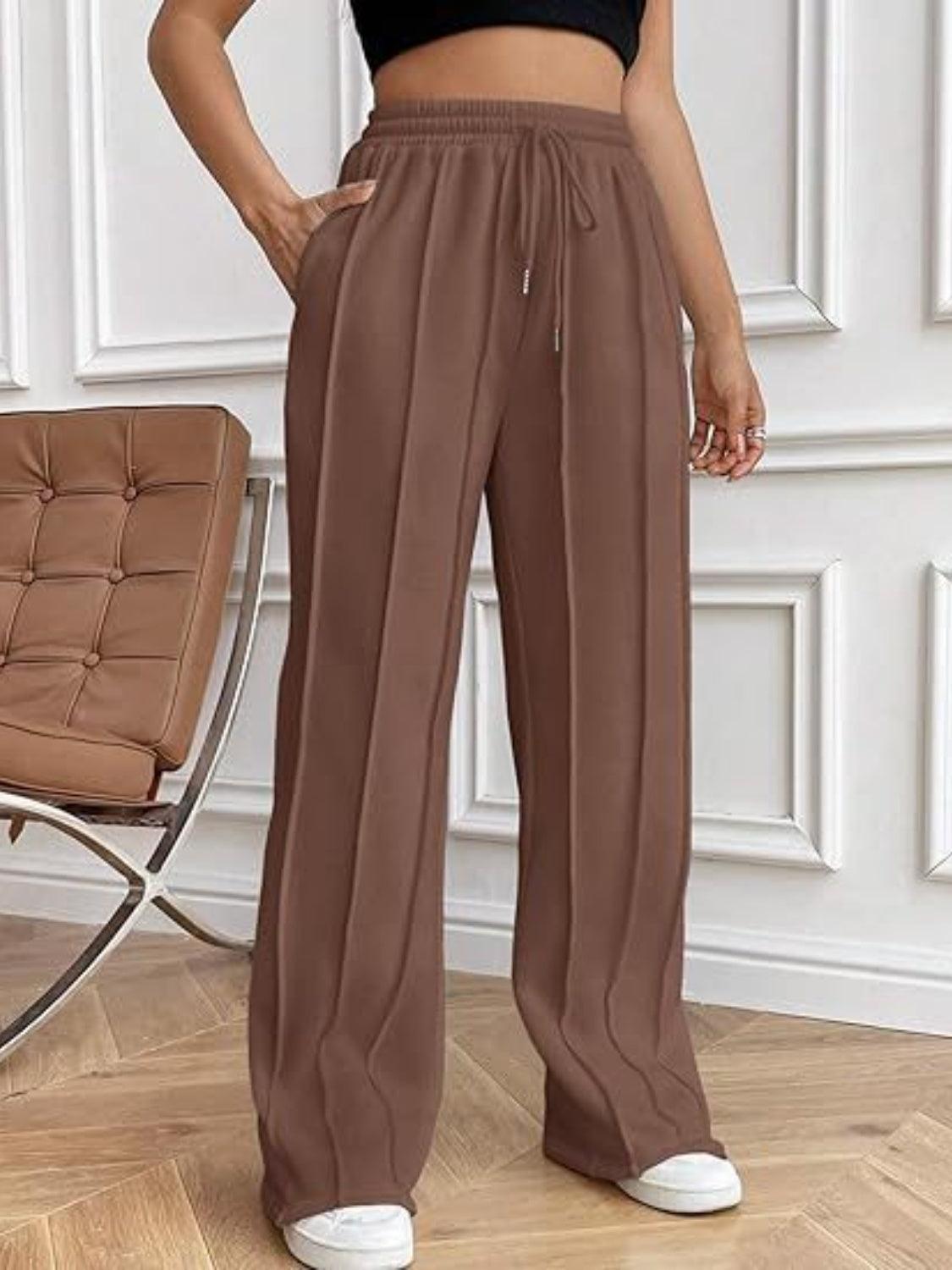 Drawstring Wide Leg Pants with Pockets - Blu Lotus Boutique