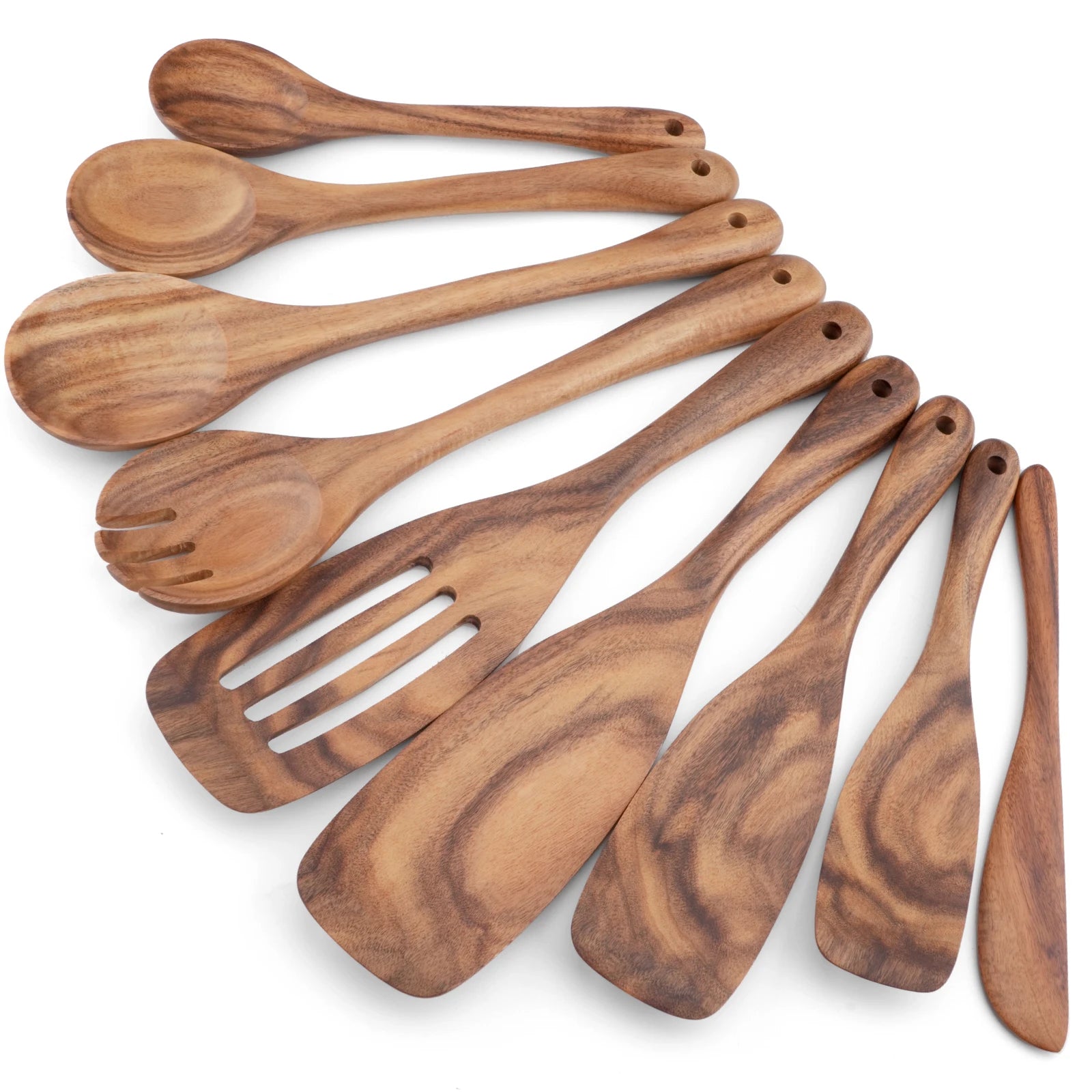 9 PCS Kitchen Utensils Set, Wooden Spoons for Cooking, Wooden Utensils for Cooking - Handmade Wooden Spoon Set - Blu Lotus Boutique