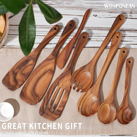 9 PCS Kitchen Utensils Set, Wooden Spoons for Cooking, Wooden Utensils for Cooking - Handmade Wooden Spoon Set - Blu Lotus Boutique