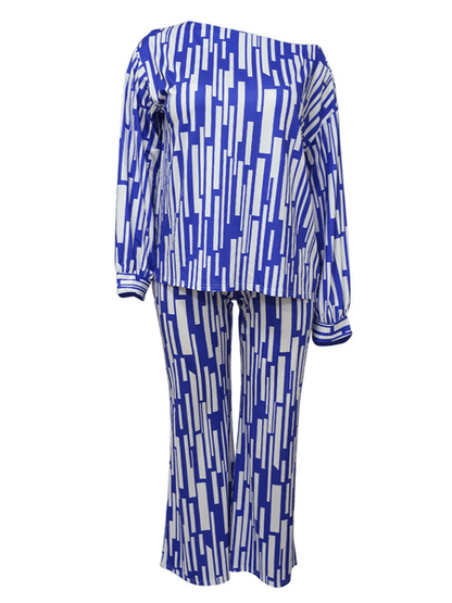 Stripe Print Long-Sleeved Casual Set - Blu Lotus Boutique