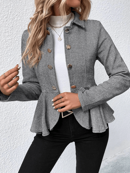 Single-breasted Ruffle-trimmed Slim Fit Blazer Jacket - Blu Lotus Boutique