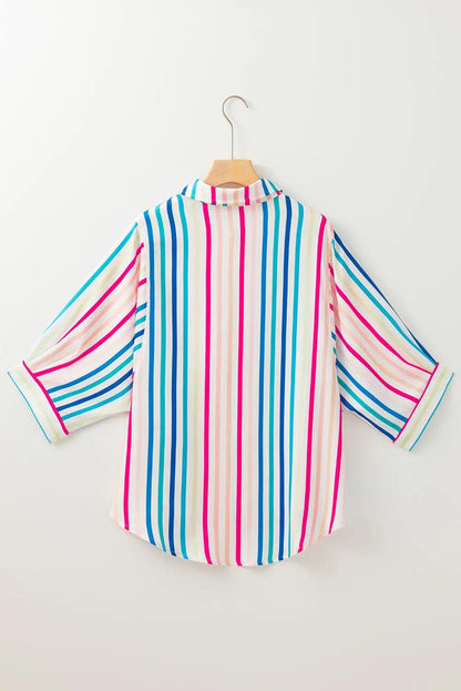 Contrast Stripes Collared Neck Button Up Shirt - Blu Lotus Boutique