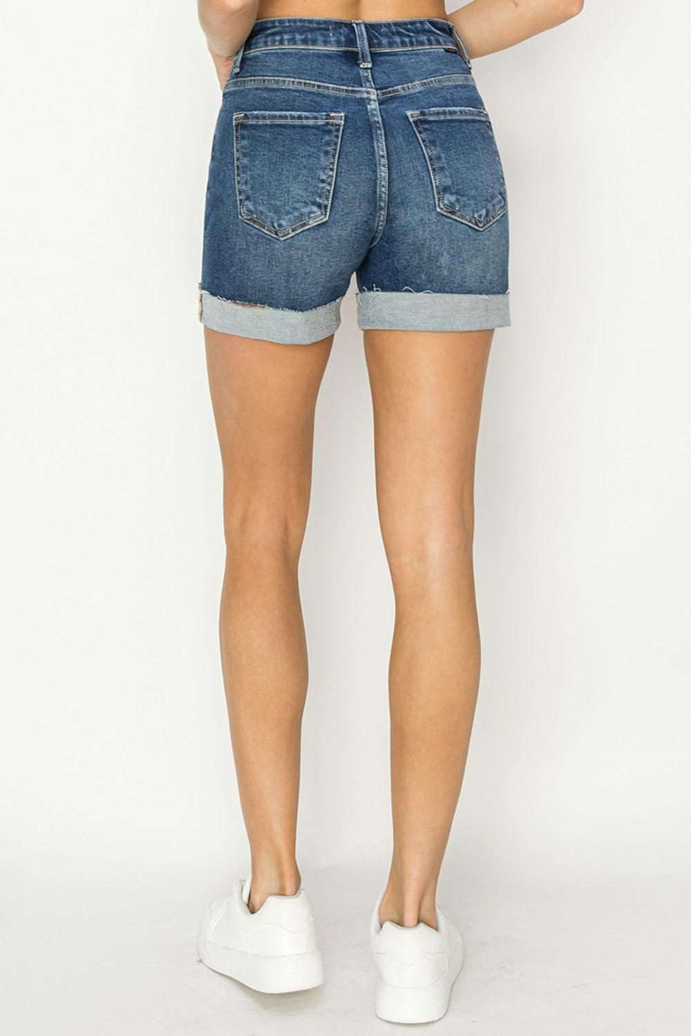 RISEN High Rise Cuffed Denim Shorts - Blu Lotus Boutique