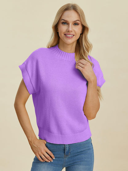 Double Take Full Size Mock Neck Short Sleeve Sweater - Blu Lotus Boutique