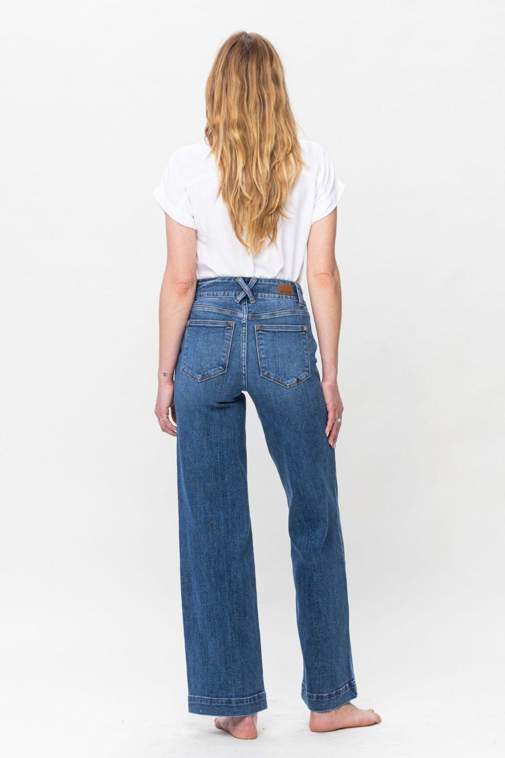 Judy Blue Full Size Double Button Wide Leg Jeans - Blu Lotus Boutique