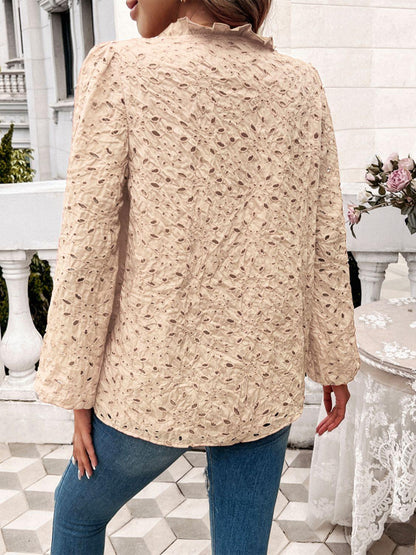 Devine Frill Round Neck Long Sleeve Shirt - Blu Lotus Boutique