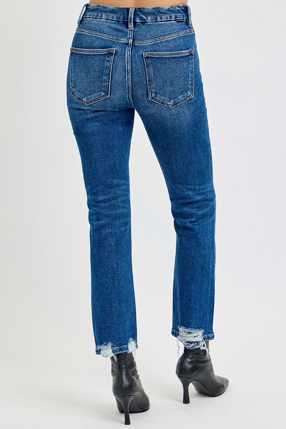 RISEN Full Size High Rise Distressed Crop Straight Jeans - Blu Lotus Boutique