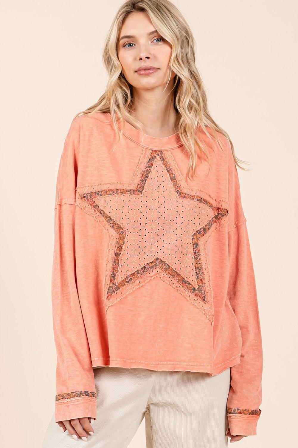 Mittoshop Mineral Wash Star Patch Long Sleeve T-Shirt - Blu Lotus Boutique