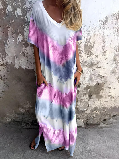 Full Size Pocketed Tie-Dye Short Sleeve Dress - Blu Lotus Boutique