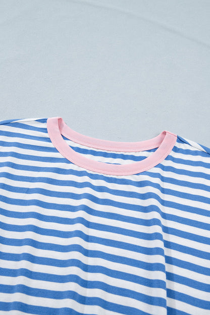 Stripe Contrast Trim Tie Waist Mini Dress