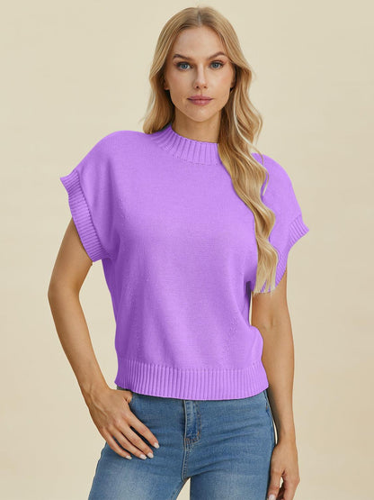 Double Take Full Size Mock Neck Short Sleeve Sweater - Blu Lotus Boutique