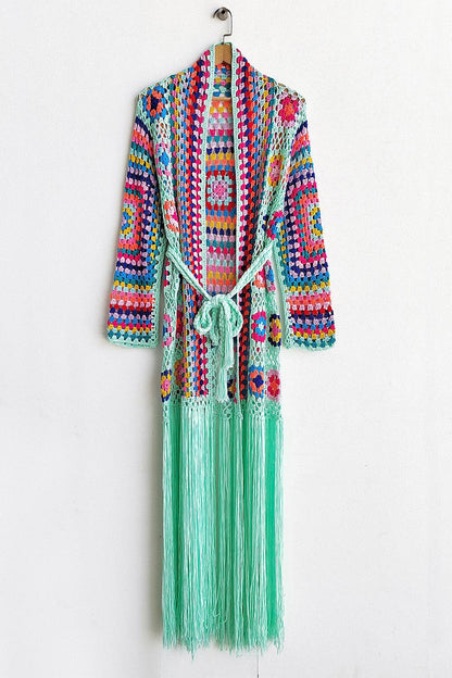 Fringe Tied Long Sleeve Cardigan - Blu Lotus Boutique