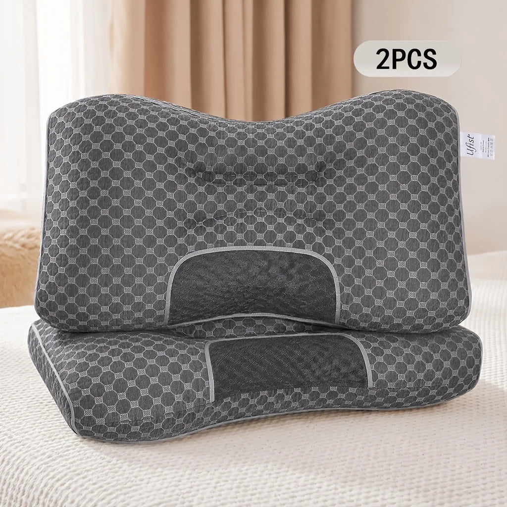 2‑Pack Ergonomic Neck Massage Pillows for Couples Adjustable Soft Woven Pillow With Removable Cover High‑Quality Core for Better Sleep
