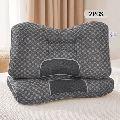 2‑Pack Ergonomic Neck Massage Pillows for Couples Adjustable Soft Woven Pillow With Removable Cover High‑Quality Core for Better Sleep