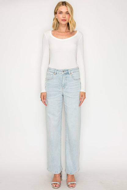 TUMMY CONTROL HIGH RISE MODAL FABRIC PINK THREAD STRAIGHT JEANS