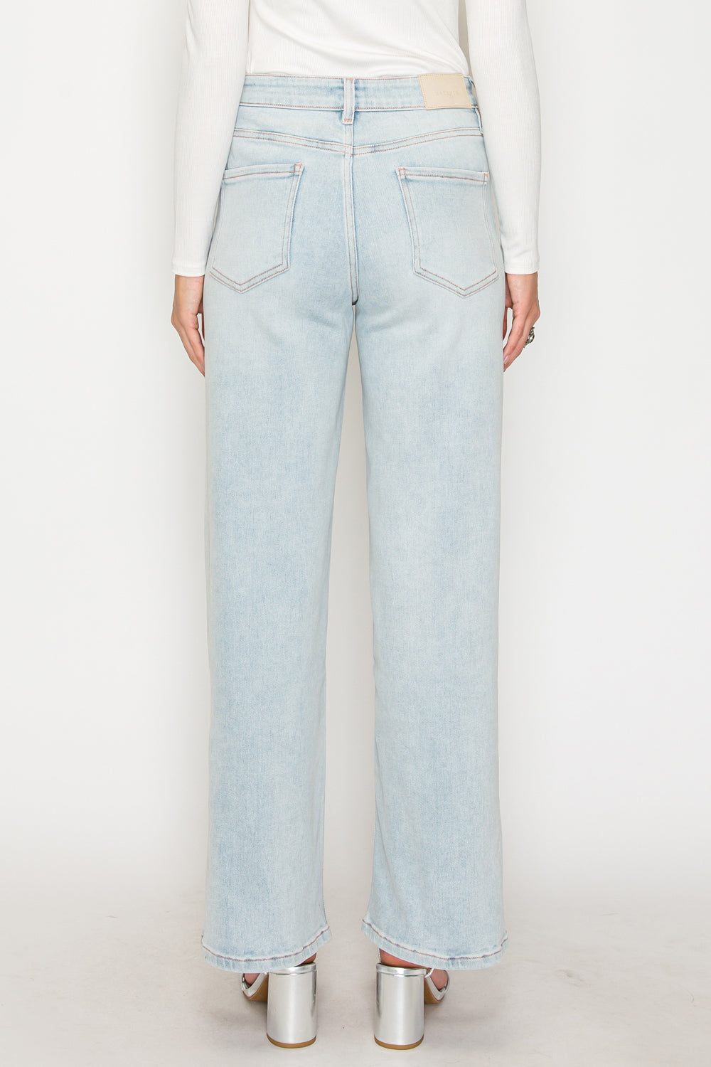 TUMMY CONTROL HIGH RISE MODAL FABRIC PINK THREAD STRAIGHT JEANS