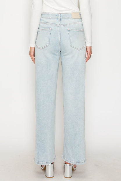 TUMMY CONTROL HIGH RISE MODAL FABRIC PINK THREAD STRAIGHT JEANS