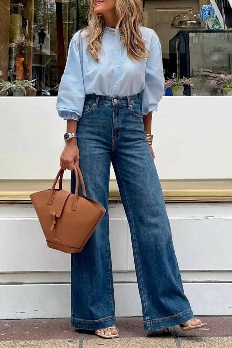 Relaxed High Rise Palazzo Jeans