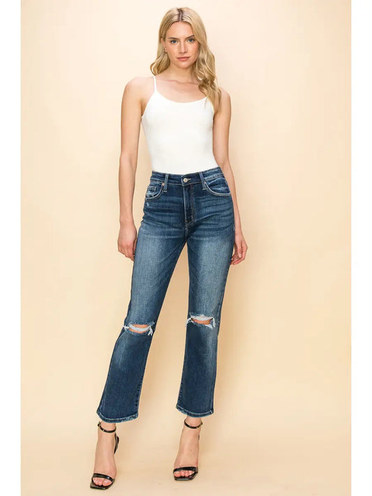 Ariel High Rise Stretch Distressed Straight Jeans