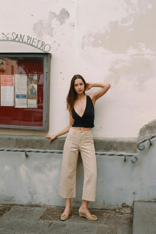 HIGH RISE SLIM CROP PALAZZO JEANS