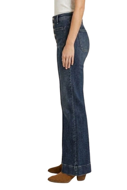 HIGH RISE TUMMY CONTROL FRONT PATCH POCKET HOLLY FLARE JEANS