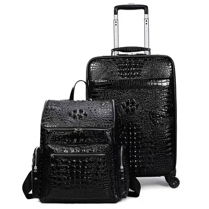 100% Real Leather Travel Luggage With Handbag Men Head Cowhide Universal Wheel Crocodile Pattern Suitcase 20 Inch Boarding Case