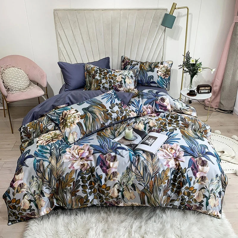 HD printed Birds Branch printed Premium Egyptian cotton Silky Soft Duvet Cover Family size US King Queen Size Bedding Set 4/6Pcs