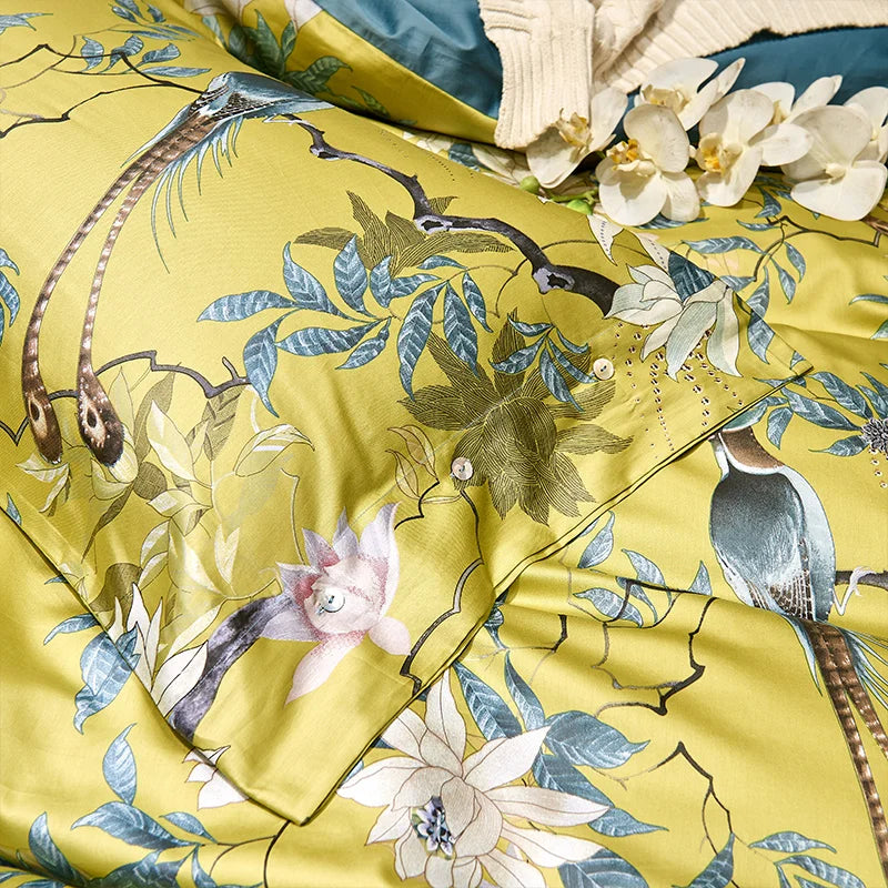 HD printed Birds Branch printed Premium Egyptian cotton Silky Soft Duvet Cover Family size US King Queen Size Bedding Set 4/6Pcs
