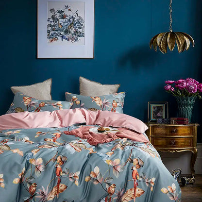 HD printed Birds Branch printed Premium Egyptian cotton Silky Soft Duvet Cover Family size US King Queen Size Bedding Set 4/6Pcs