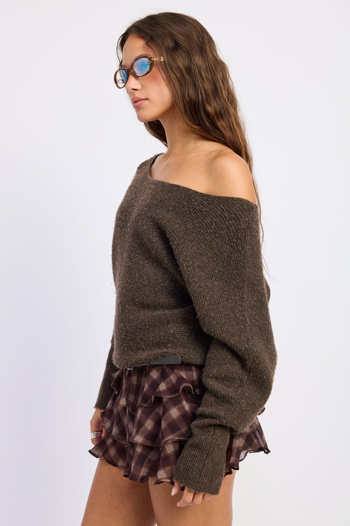 Off Shoulder Ribbed Sweater