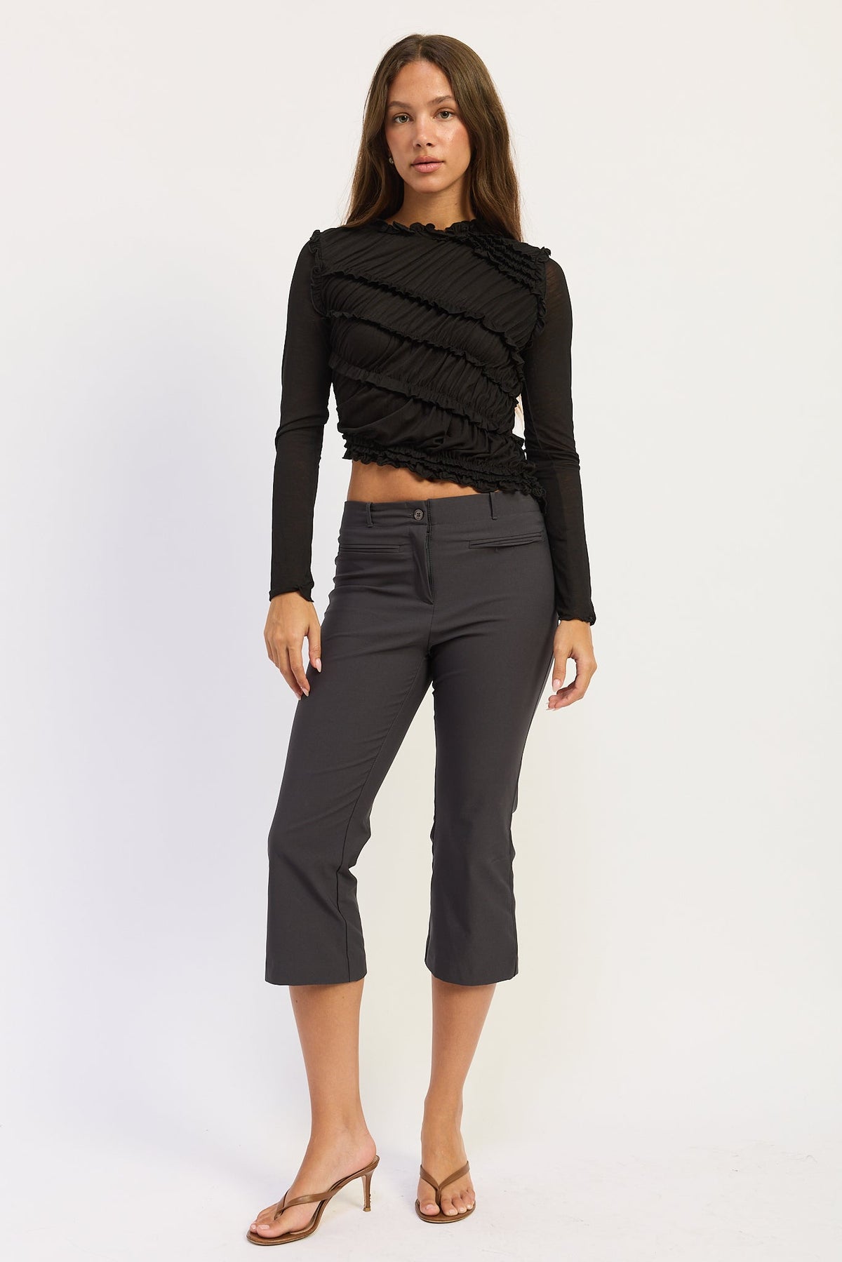 Asymmetrical Smocked Long Sleeve Top&nbsp