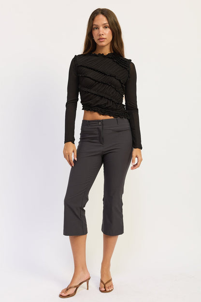 Asymmetrical Smocked Long Sleeve Top&nbsp