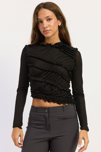 Asymmetrical Smocked Long Sleeve Top&nbsp