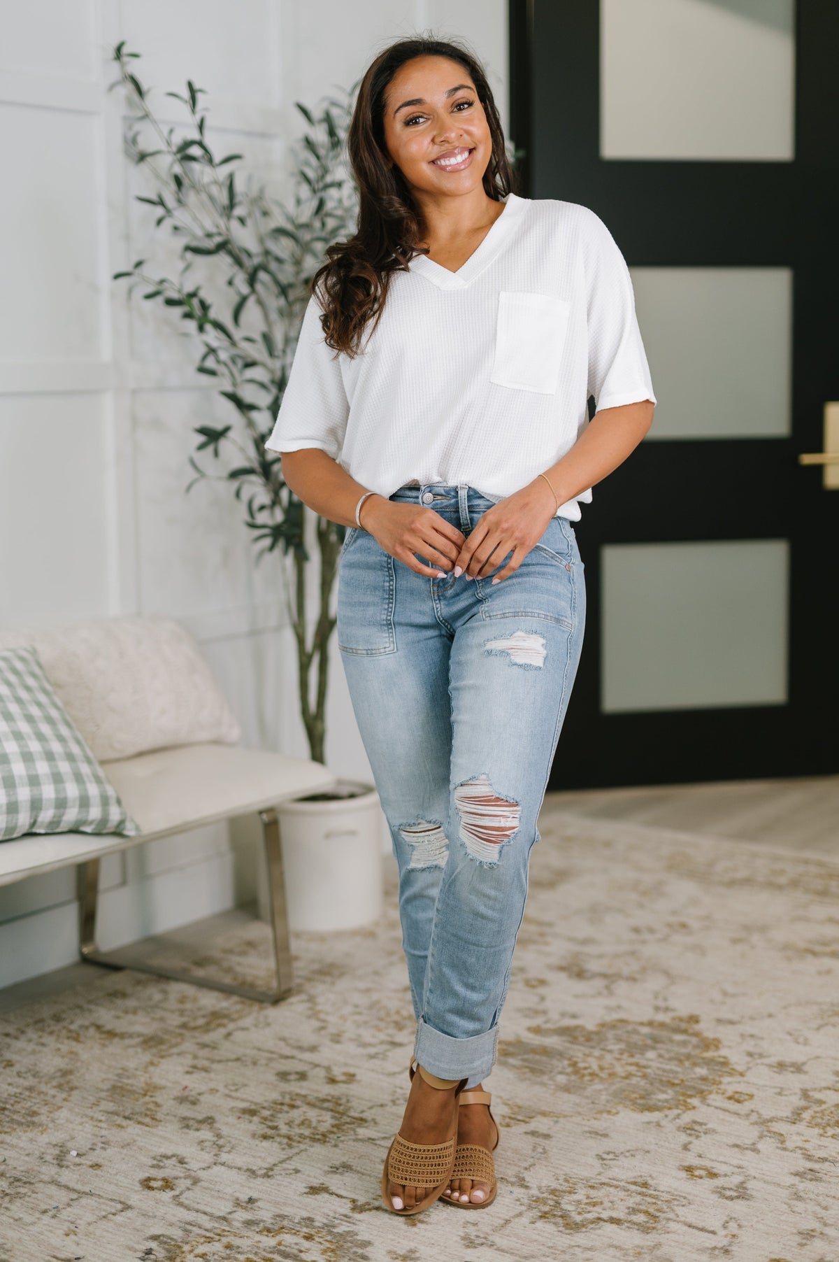 Judy Blue High Rise Patch Pocket Distressed Boyfriend Jeans