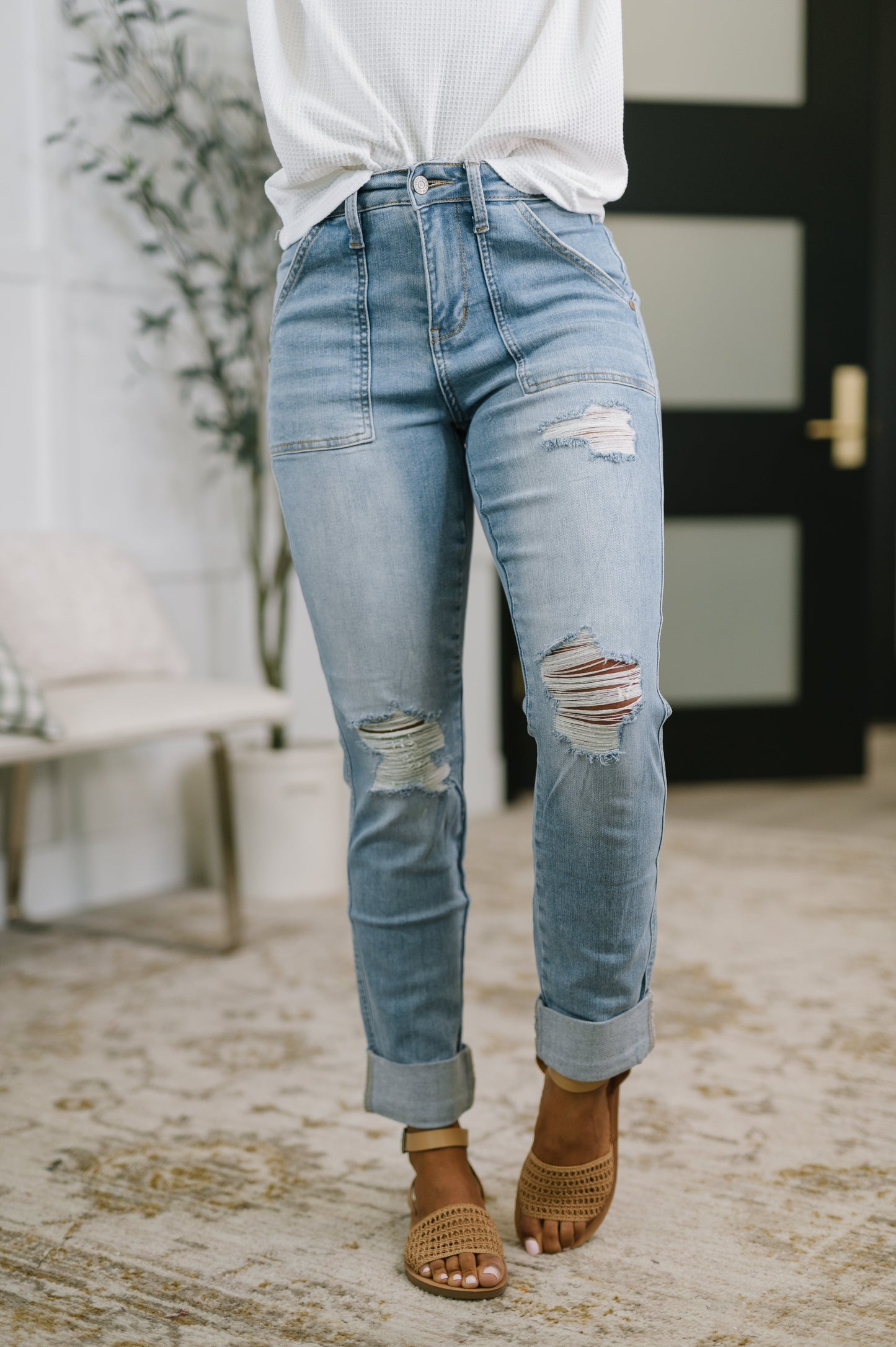 Judy Blue High Rise Patch Pocket Distressed Boyfriend Jeans