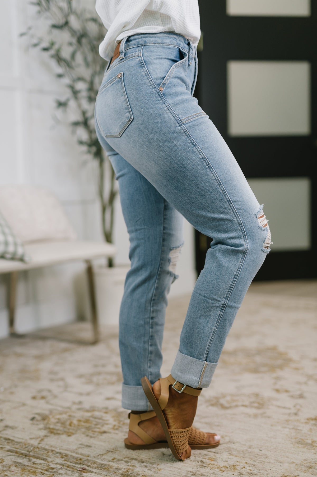 Judy Blue High Rise Patch Pocket Distressed Boyfriend Jeans