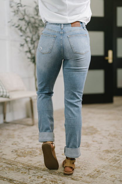 Judy Blue High Rise Patch Pocket Distressed Boyfriend Jeans