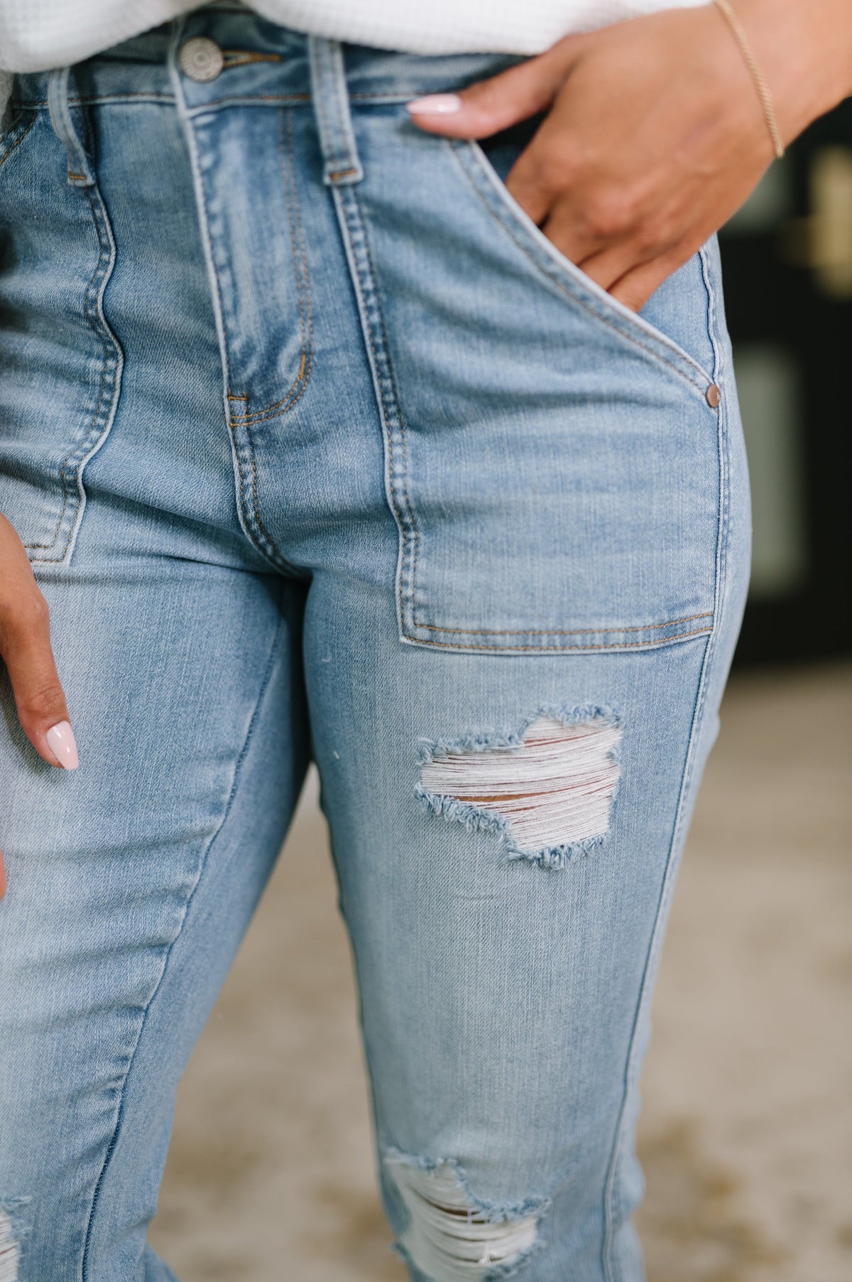 Judy Blue High Rise Patch Pocket Distressed Boyfriend Jeans